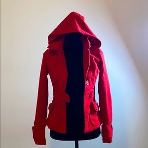 Red button pea coat